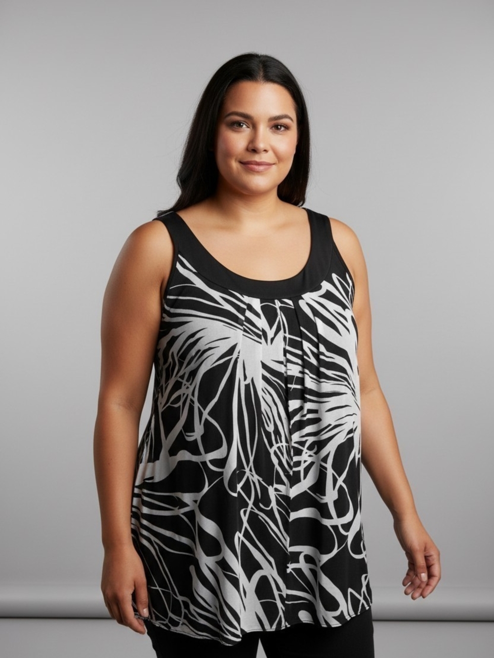 dressbarn Black and White Swirl-Print Tank
